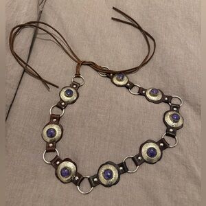 Brown and Silver Floral Moroccan handmade Belt with Purple resin Accents